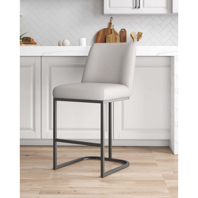 Serena Modern Vegan Leather Upholstered Metal Counter Stool in Light Gray