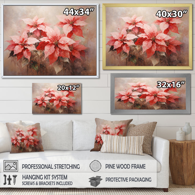 Poinsettia Flower Expressions An II - reproduction, Cadre flottant blanc, H 24 po x l 32 po x P 1 po