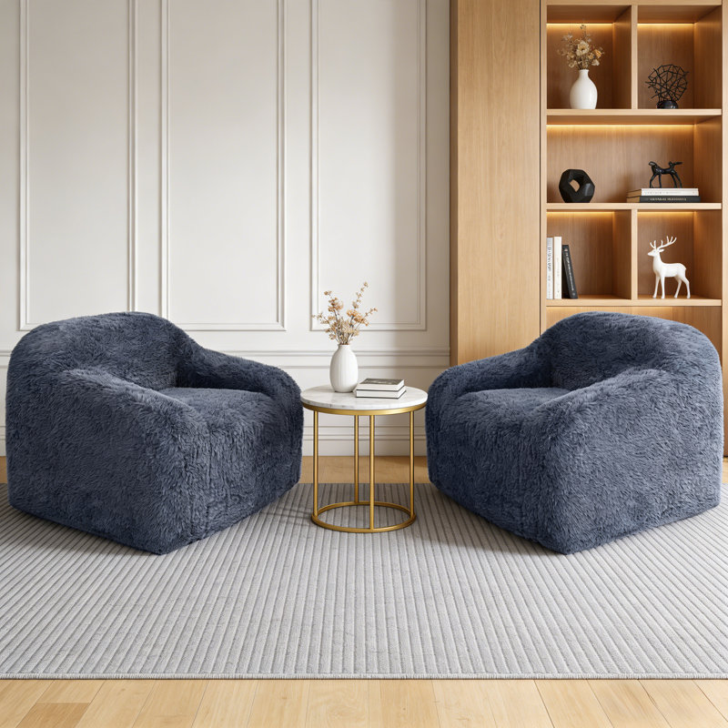 Boneless Cloud Arm Chair Faux Fur Set Of 2, Arm Chair Couch With Memory Foam, Compression Sofa In A Box For Living Room, Bedroom Or Small Apartment