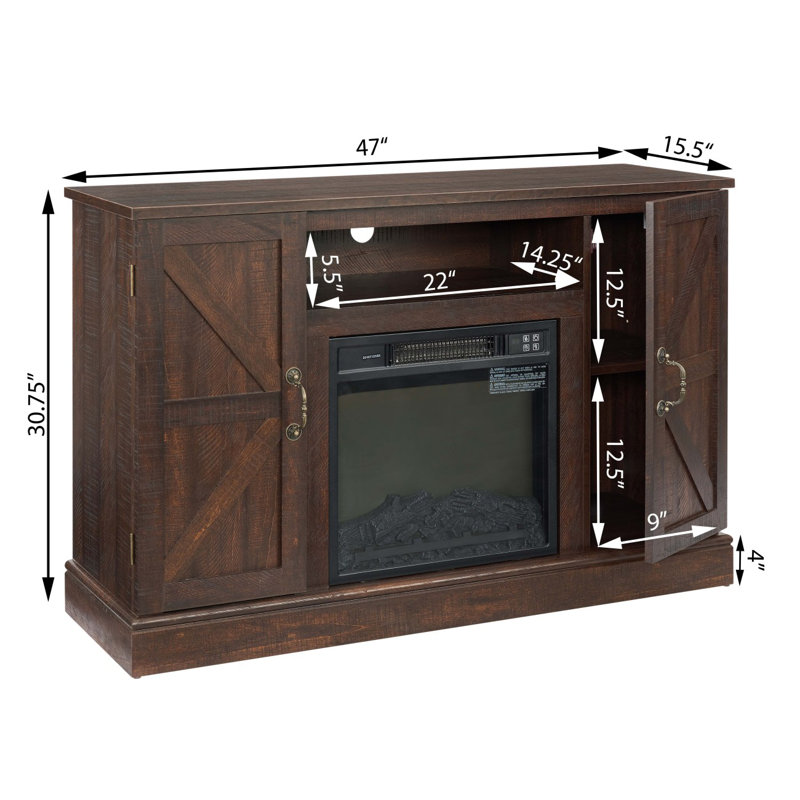 Farmhouse Classic Media TV Stand Entertainment Console For TV Up To 50" With 18" Electric Fireplace Insert With Open And Closed Storage Space, 47"W*15.5"D*30.75"H