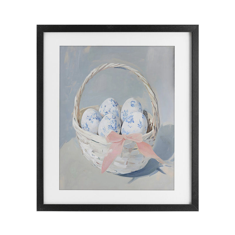 «Blue Floral Egg Basket», reproduction sous verre encadrée, design par Arlington Prints, H 16 po x l 13 po, Cadre noir minuit