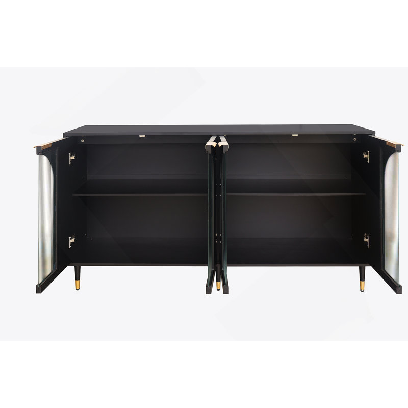 Buffet décoratif en bois laqué noir avec 4 portes en verre Buffet