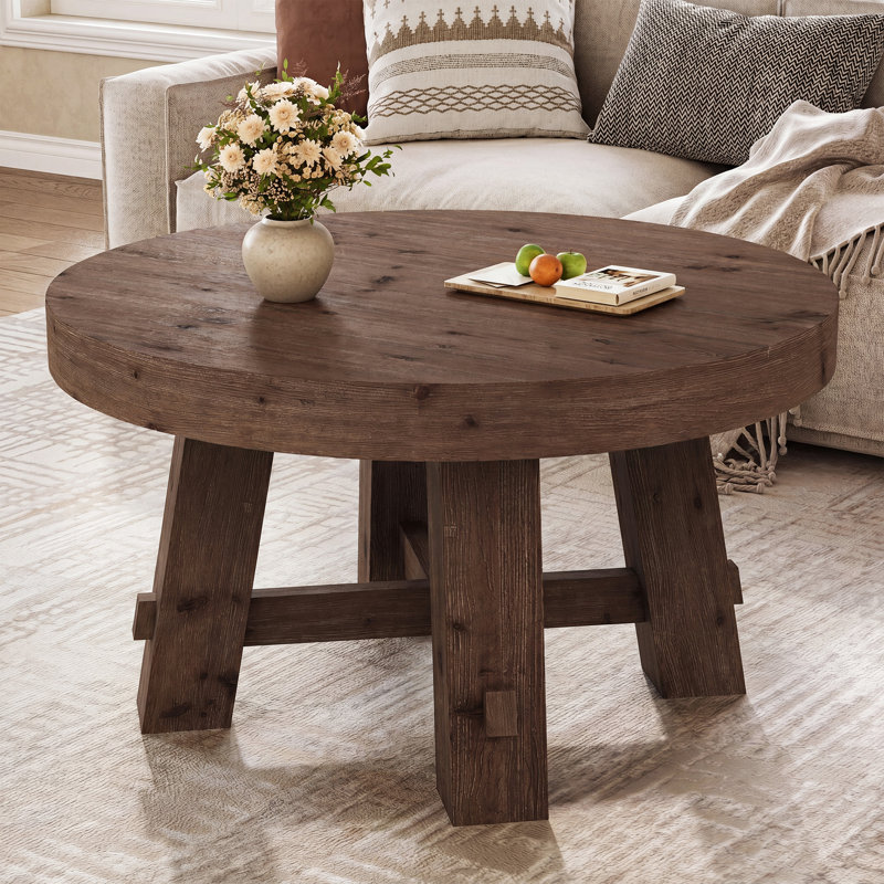 Table basse ronde en bois massif, Marron foncé