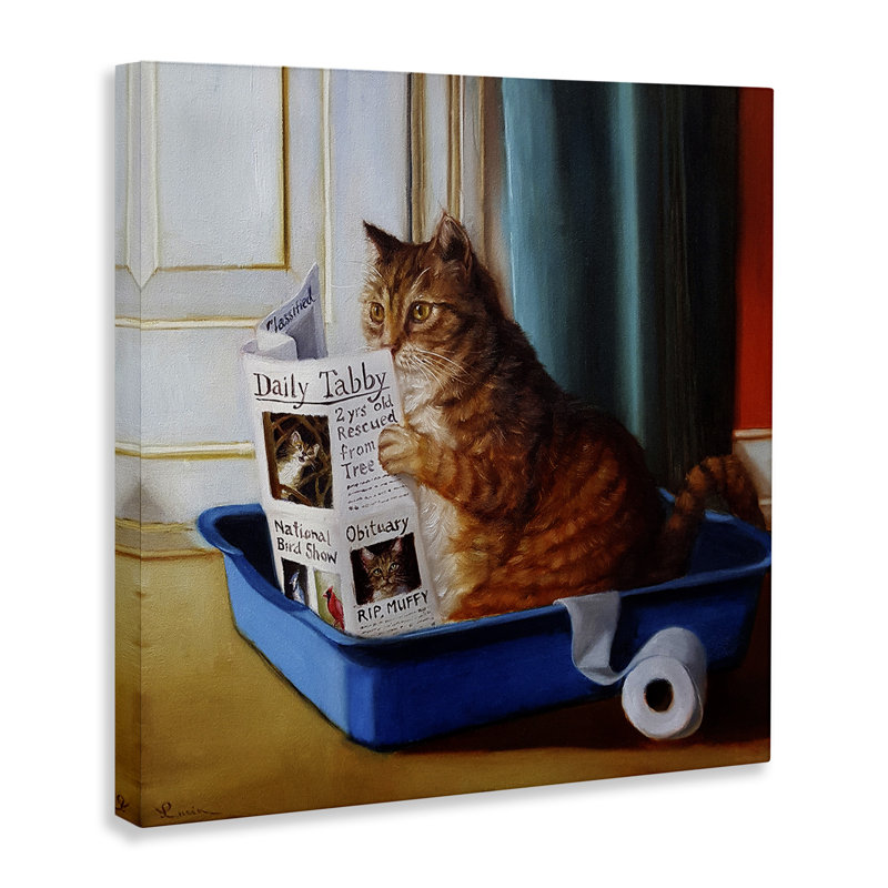 Litière lisant un chat amusant par Lucia Heffernan - Peinture, H 30 po x l 30 po