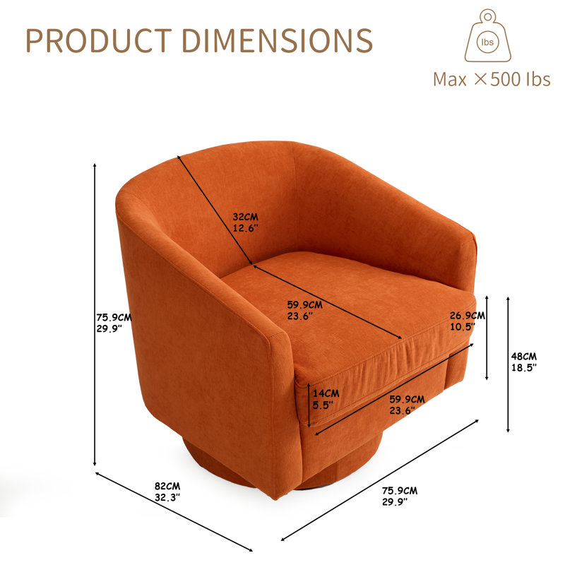 Swivel Accent Chair, Fabric Barrel Chair for Living Room,Upholstered Modern Barrel-Curved Arm, Linen, Orange