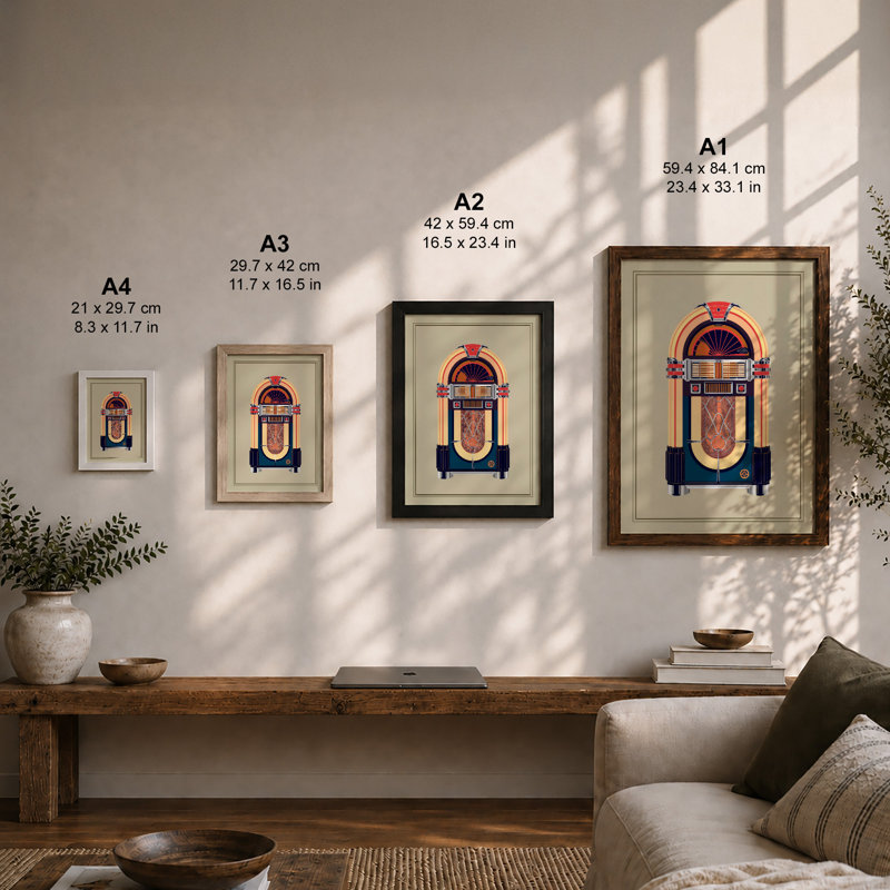 Jukebox Art Deco - Framed Print, Unframed, A4 - 29.7 x 21.0 cm