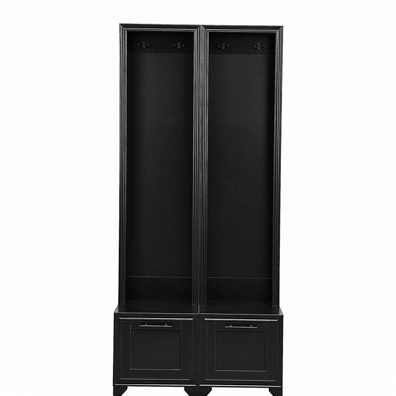 Elegant Free Standing Hall Tree Set of 2, Multifunctional 3-IN-1 Entryway Coat Rack with Black Retro Handles, Seating Bench with Storage Drawers for Hallway, Living Room