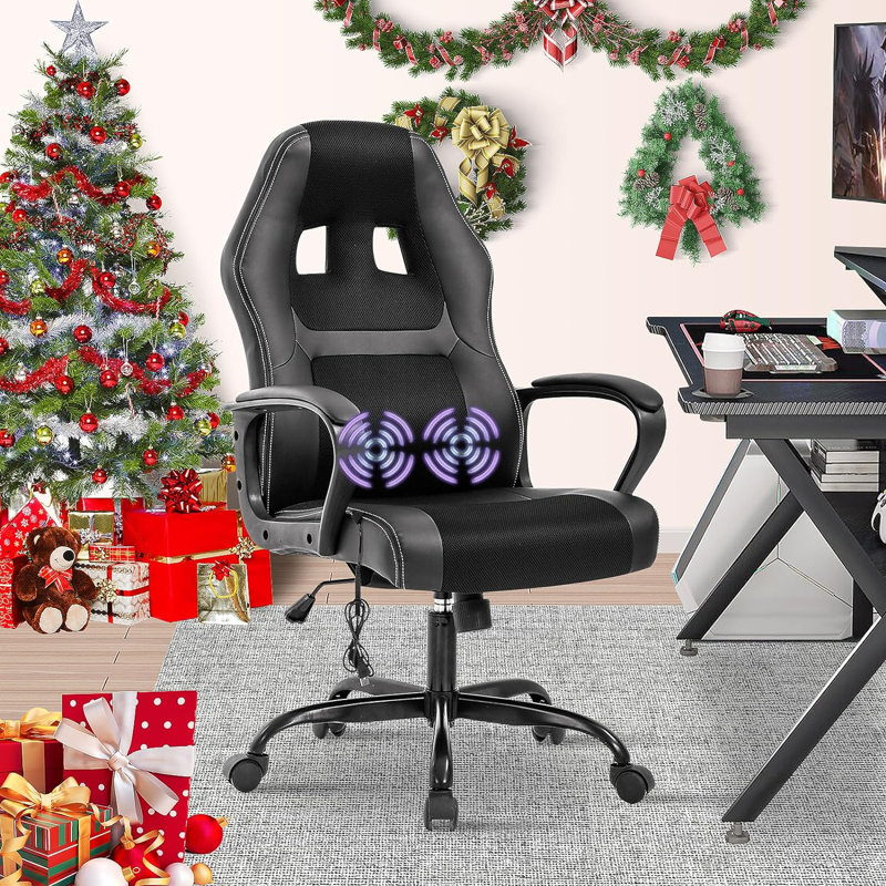 Inbox Zero Adjustable Ergonomic Faux Leather Swiveling PC & Racing Game Chair in Black