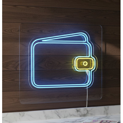  | Wallet Design Neon Sign | Crafted with Durable, Energy-efficient LED Neon Tubes Providing Bright, Even Glow for Over 50,000 Hours Without Flicker or Dimming | 21x24 | Blue and Yellow