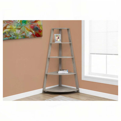 Bibliothèque, bibliothèque, étagère, d'angle, 4 niveaux, h 60 po, bureau, chambre à coucher, stratifié brun, contemporain, moderne