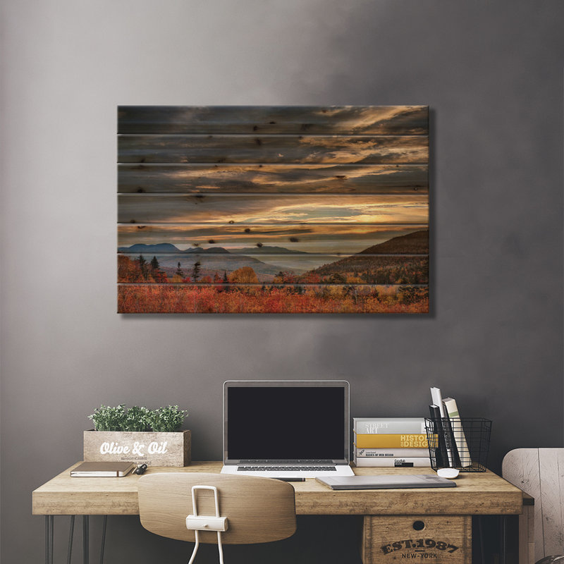 États-Unis, New Hampshire, White Mountains, lever de soleil, H 18 po x l 26 po x P 1,5 po