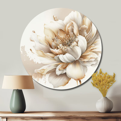 Blooming Beige Floral Design I - Art floral rond en métal