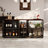 Stylish Home Bar Cabinet With LED Lighting - 3 Storage Cabinets (Wood & Glass) & 3 Drawers