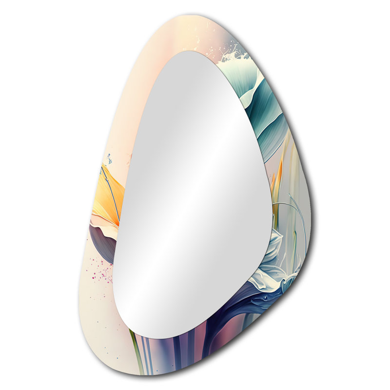 Coloré Cally Lilies II - grand miroir asymétrique de lis Calla, miroir mural décoratif traditionnel de forme unique, impression d'art en métal