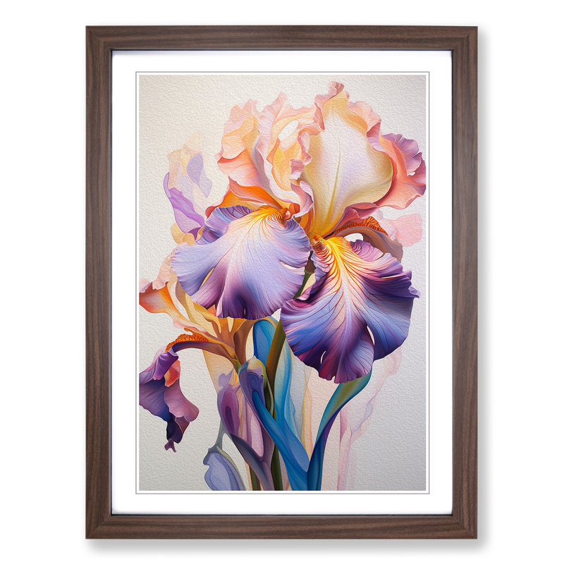 Iris Flower Hard Edge Painting No.2 - Single Picture Frame Print on Wood, 34cm H x 25cm W x 2cm D, Walnut Framed