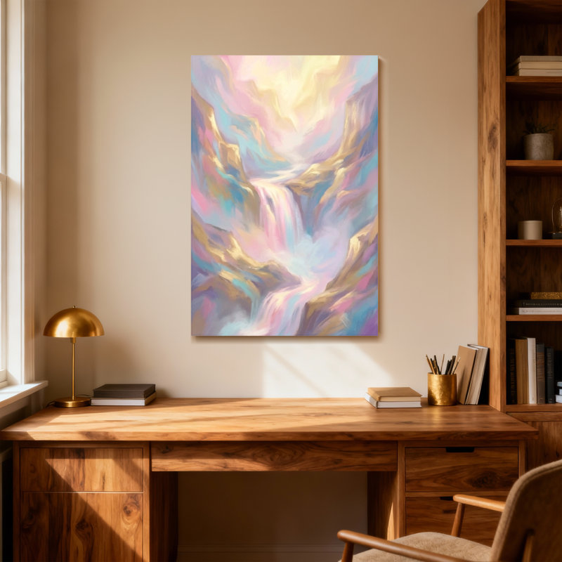 Abstract Dreamy Waterfall Mountain Landscape Art Print, 30" H x 20" W