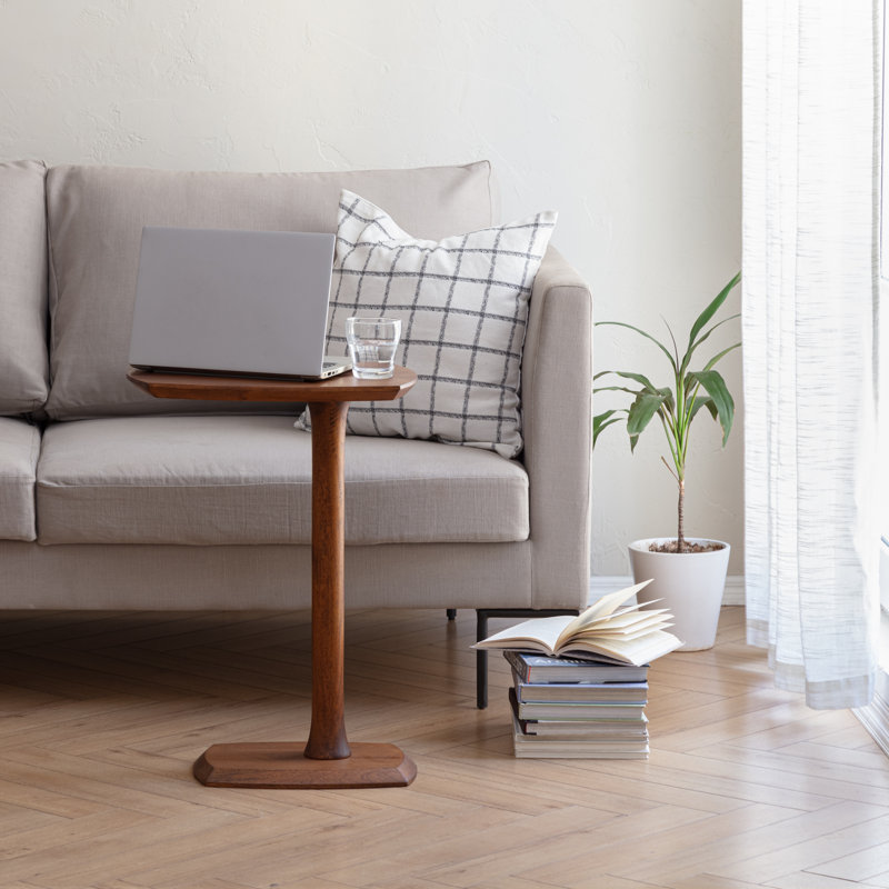 Anavilhanas Solid Wood C Shape Pedestal Side Table, Walnut