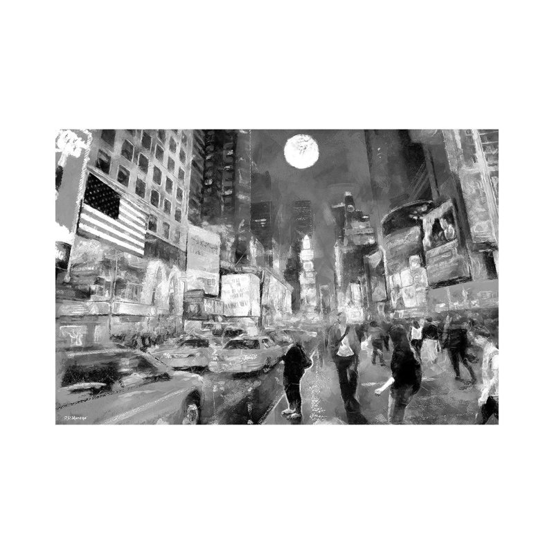 Times Square en noir et blanc par P.D. Moreno - Photographie sur toile tendue, H 8 po x l 12 po x P 0,75 po