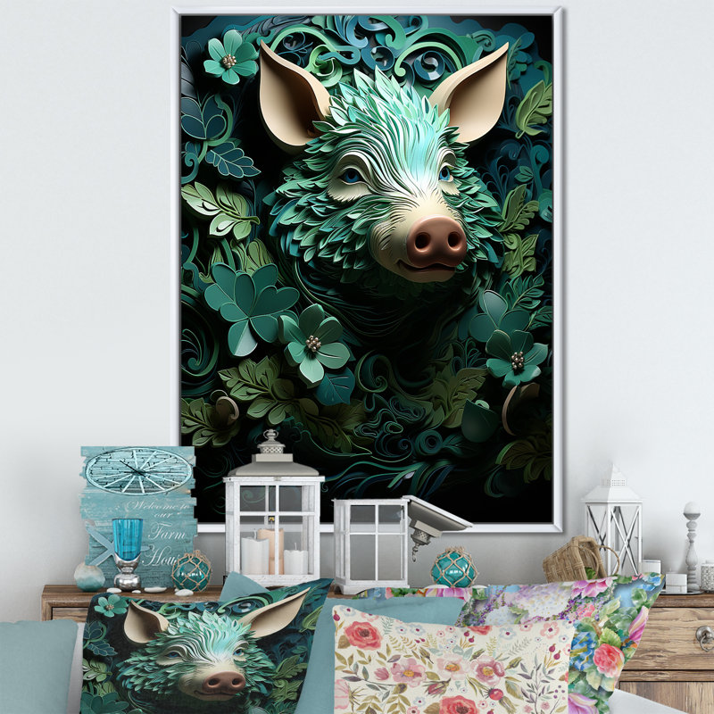 Emerald Flower Hog sur toile, H 20 po x l 12 po x P 1 po, Cadre flottant blanc
