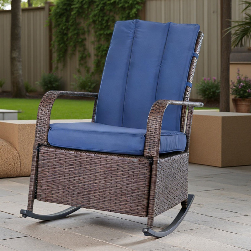 Fauteuil inclinable et berçant en rotin d'extérieur, Bleu