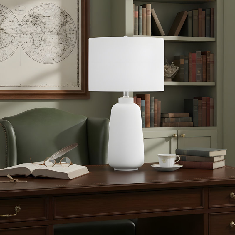 Lighting, h 26 po, lampe de table, céramique crème, abat-jour ivoire / crème, moderne