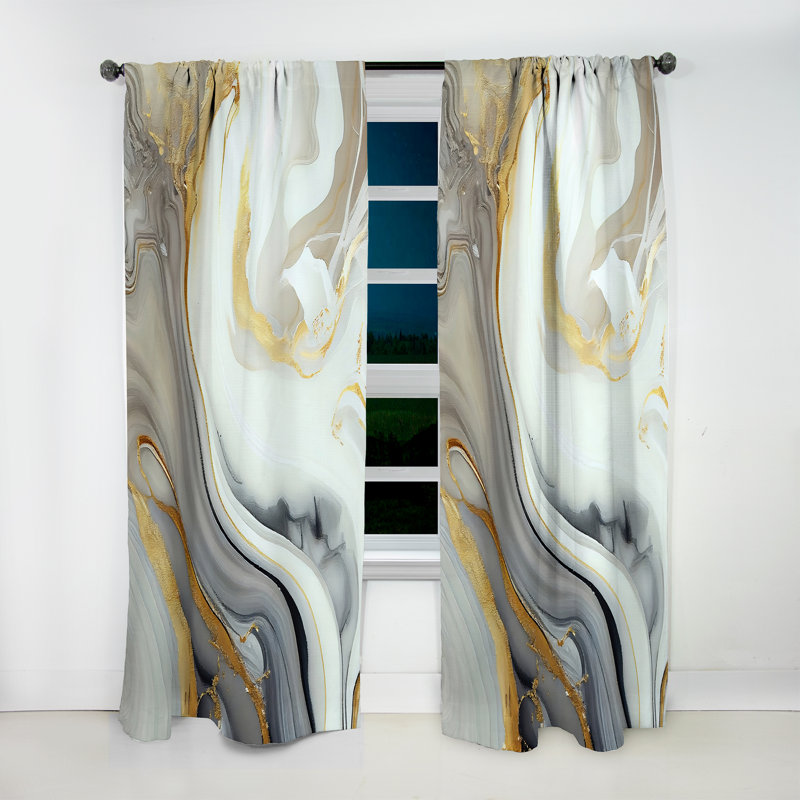 Rideau moderne blanc et doré Marble Abstract III - Velours obscurcissant - 1 panneau, L 52 po x L 84 po