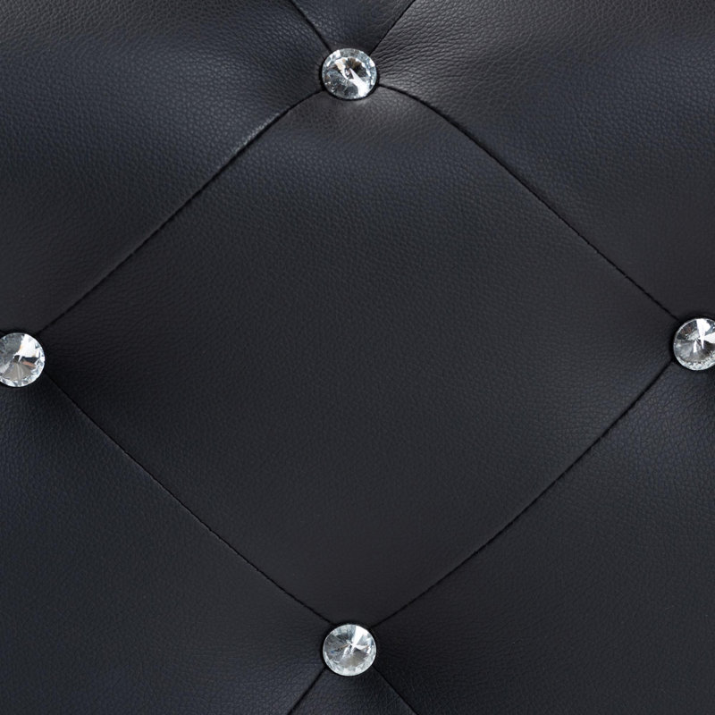 Zeinoun Black Faux Leather Upholstered Bench with Crystal Tufting, 18.78'' H X 47.43'' W X 18.78'' D, Black