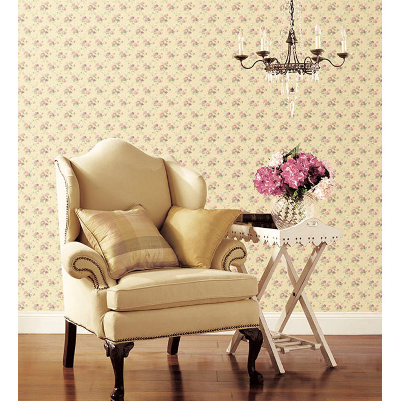 Rouleau de papier peint floral et botanique L 32,7 pi x l 20,5 po Shoreline, Rose vert beige / mauve