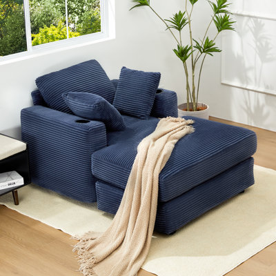 Chaise longue et canapé-lit en velours côtelé 43 po avec porte-gobelets