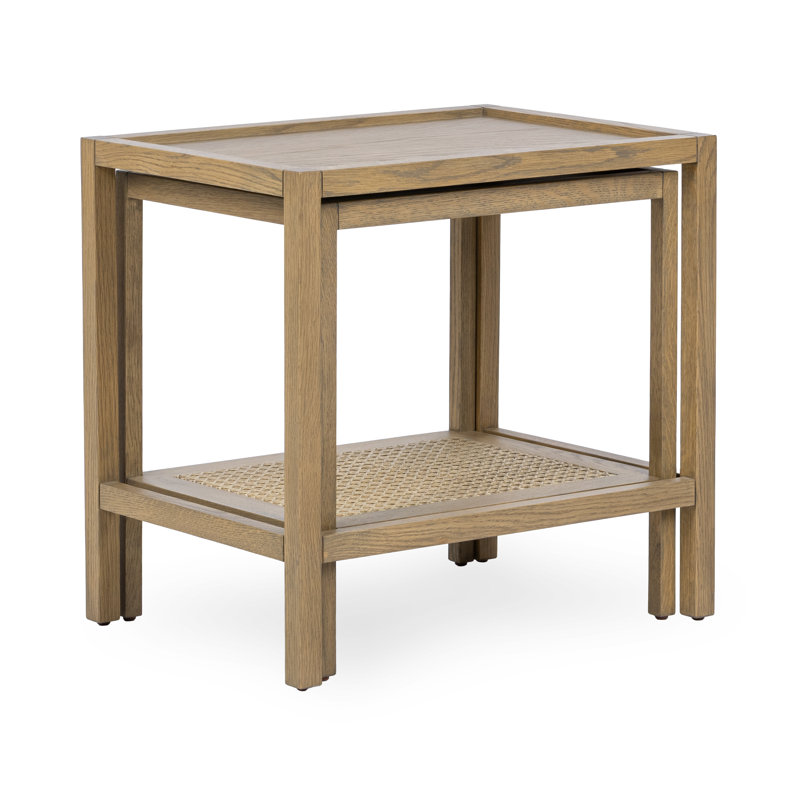 Devin Oak Wood Nesting End Table, Latte Brown