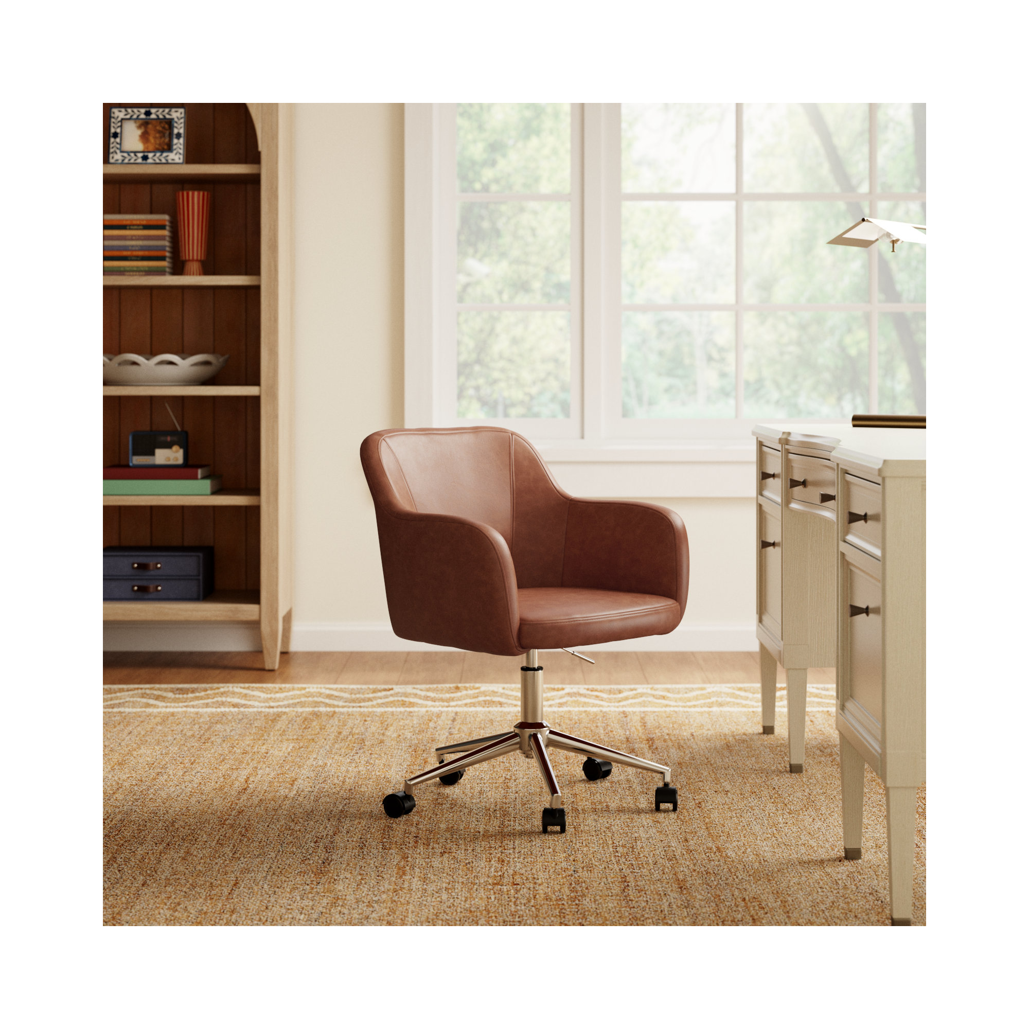 Imbali Swivel Office Chair, Cognac, Polyurethane