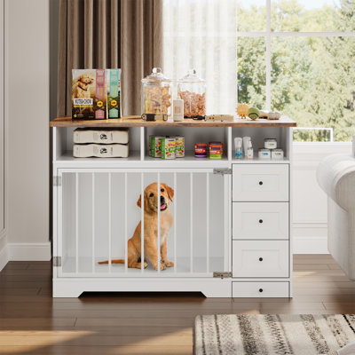 Meuble de rangement pour chien de ferme 48 po avec bol et tiroirs de rangement