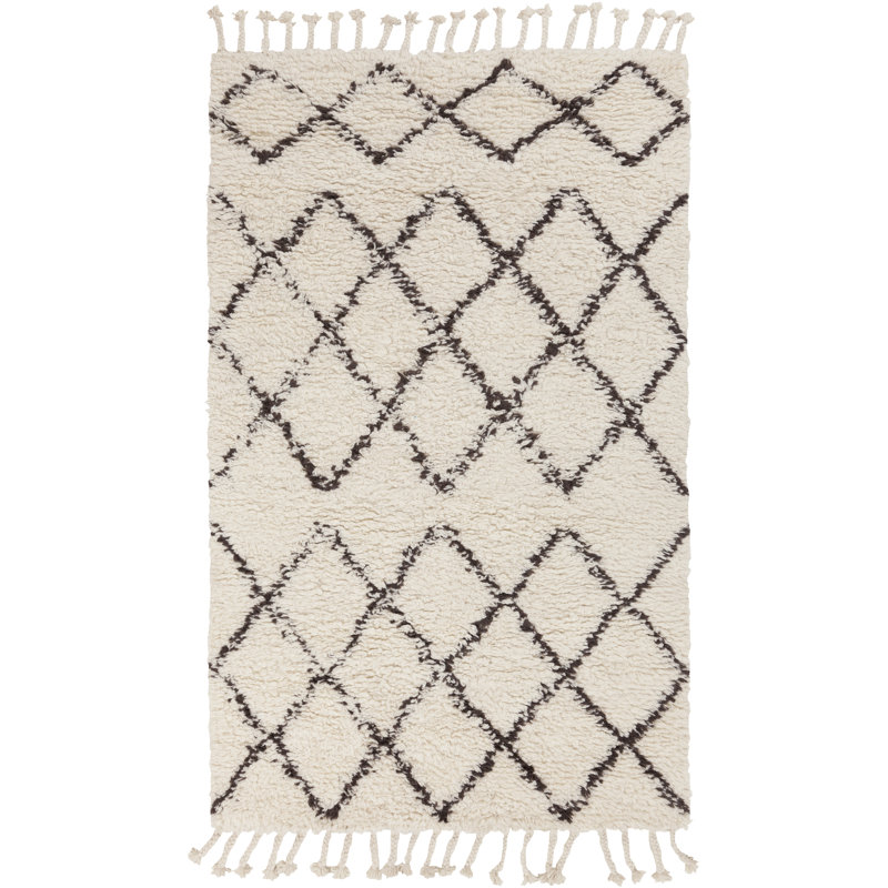 Tapis géométrique en laine tissé à plat à la main à la main crème / brun Almat, Rectangle 8 pi x 10 pi