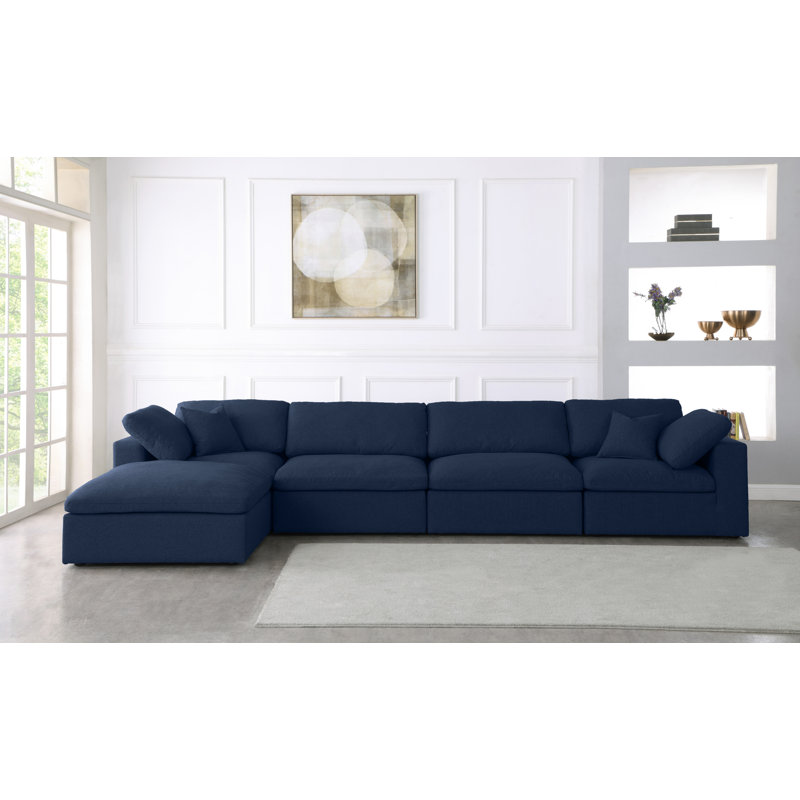 Burrows Upholstered L-Shaped Sectional Reversible, Navy Linen Textured Fabric