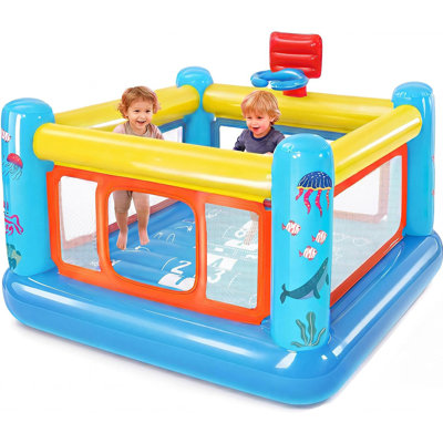 Adam 5.58Ft X 5.58Ft Indoor Small Bounce House With Basketball Hoop & Hopscotch – Phthalate-Free PVC, Quiet & No-Plug Design
