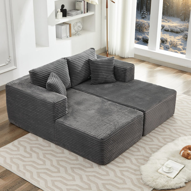 Méridienne double 106 po Cloud, Grey Corduroy, H 33,65 po x l 74,71 po x P 70,27 po