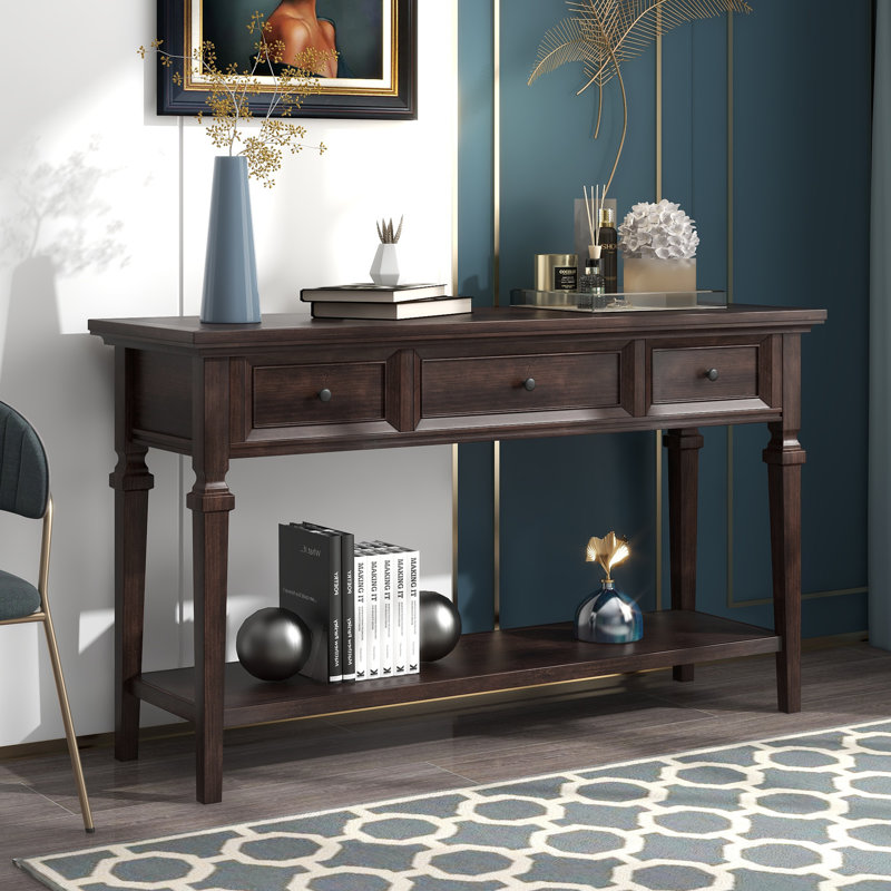 Omeara 50" Console Table,entryway table,Sofa Table with three top drawers, Espresso