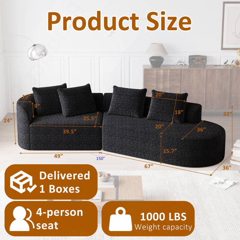 Canapé modulaire surdimensionné et moderne sans dossier, surdimensionné et sans siège à 4 places en chenille de 112 pouces avec 4 coussins décoratifs, canapé-lit combiné gratuit pour le salon, la chambre à coucher