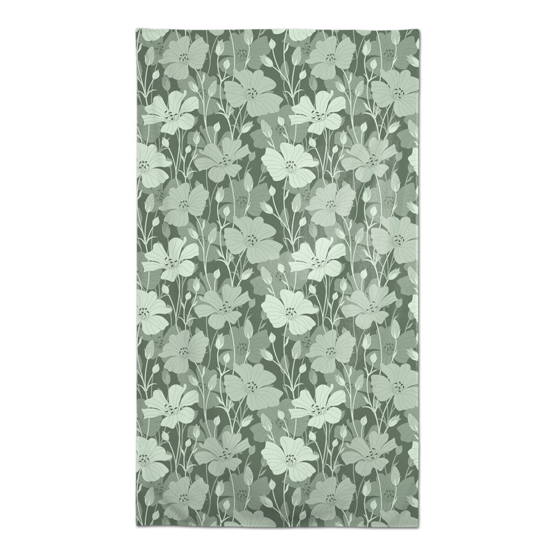 Rectangular Floral Polyester Tablecloth, Green