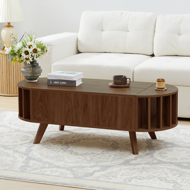 George Oliver Klever Mid Century Modern Coffee Table | Round Wooden Centre Table with Storage