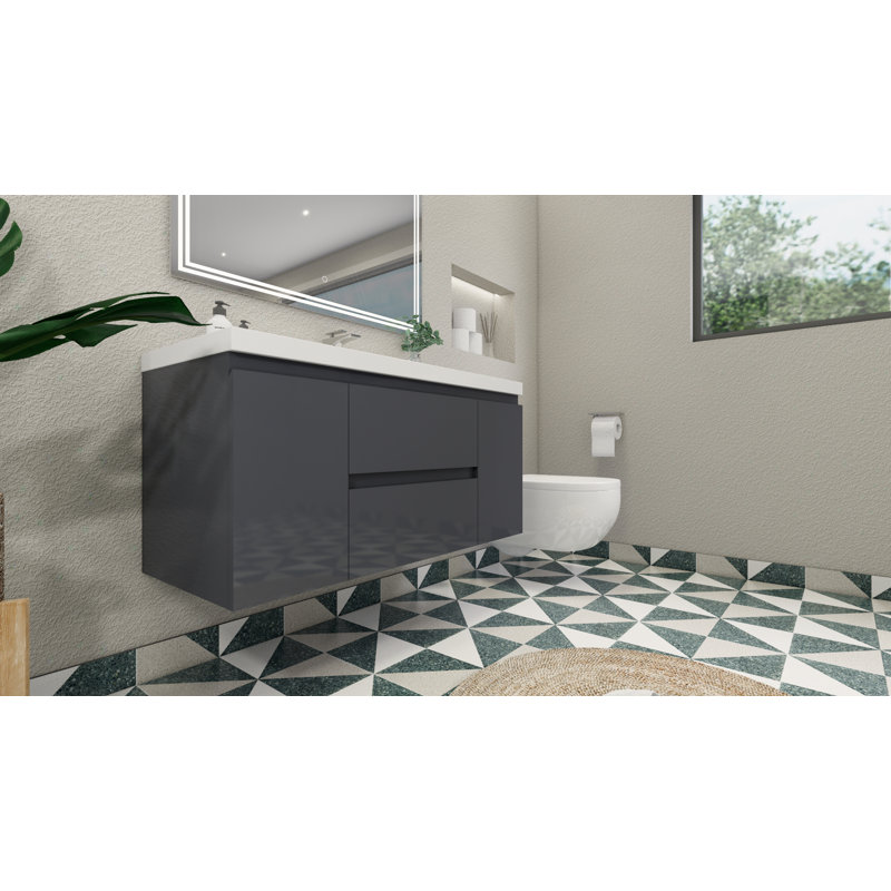 Korrina 47.13'' Single Bathroom Vanity with Plastic Top, High Gloss Gray