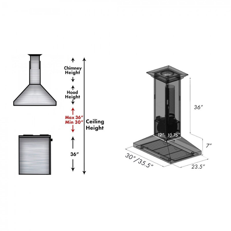 30" 400 CFM Ducted Island Range Hood, 30", Hand-Hammered Copper