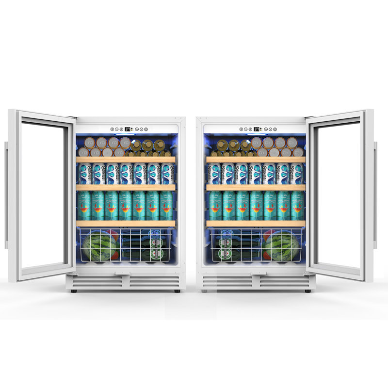 48" Beverage Refrigerator 440 Can Dual Zone Built-in Split Beer Cooler with Four Handles, White