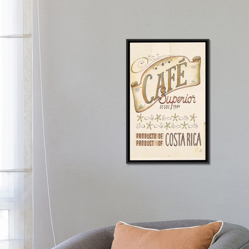 « authentique café viii », affiche rétro sur toile, H 26 po x l 18 po x P 1,5 po, Toile avec cadre flottant noir