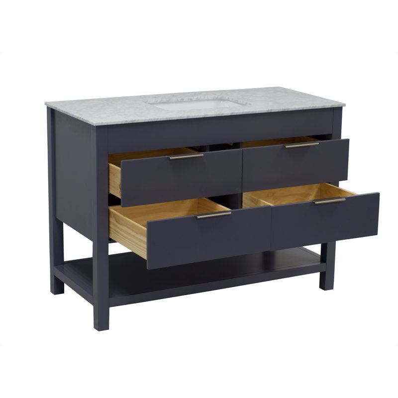 Ensemble de meuble-lavabo simple 48 po Kaylie, Marbre de Carrare, Chocolat
