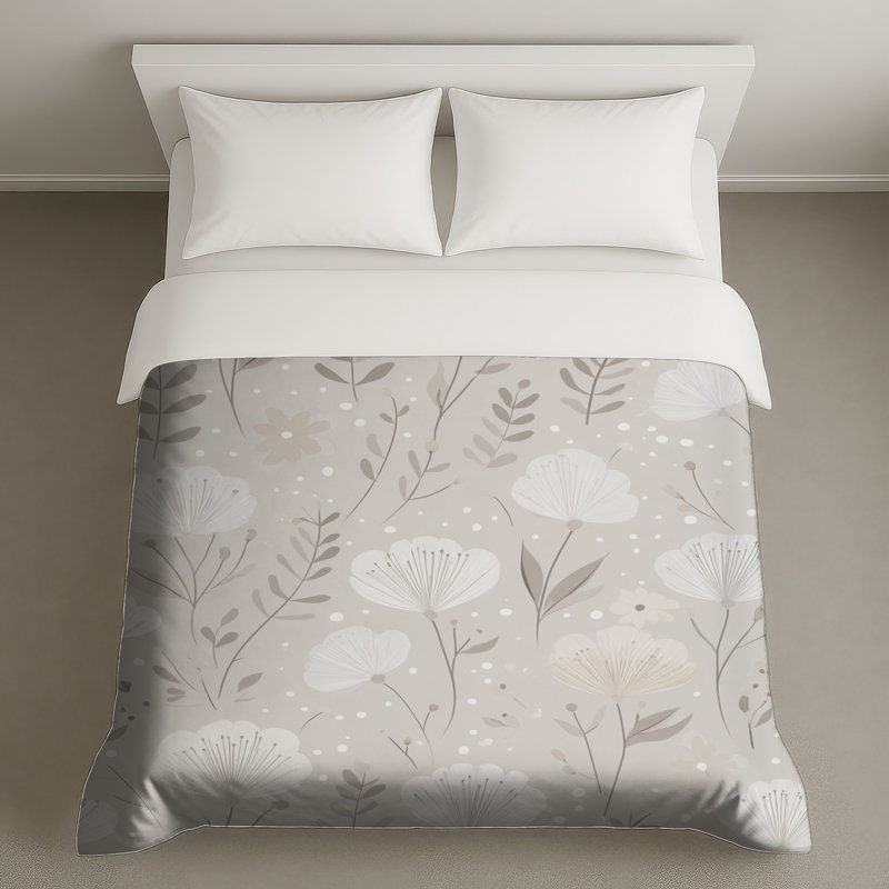 Housse de couette à motif floral, Housse de couette pour lit simple, Beige Floral