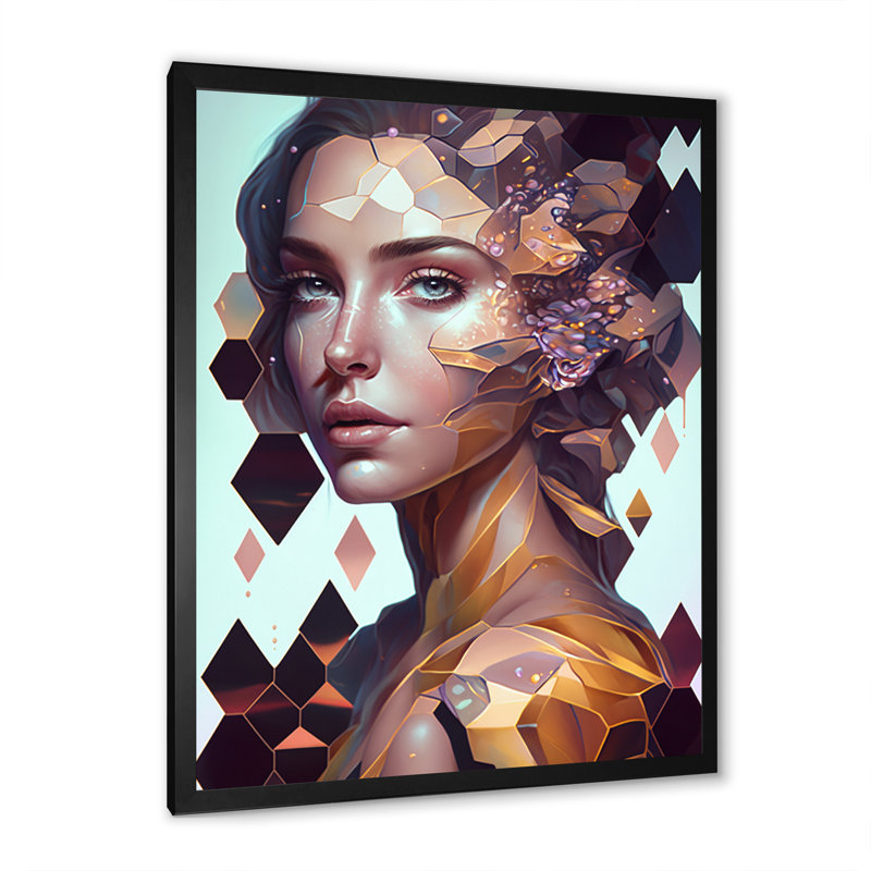 " Crystal Hexagon Woman II ", Black Closed Corner Framed Canvas, 20" H x 12" W x 1" D