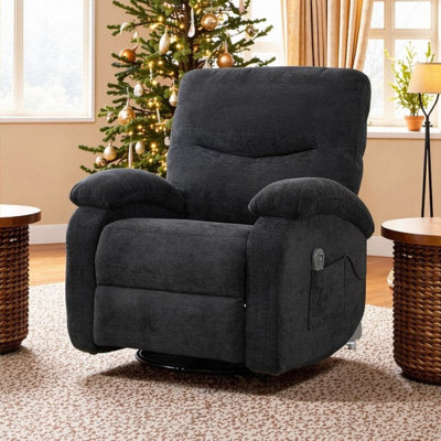 Fabric Upholstery 360° Swivel Rocking Recliner Chair with Massage, Heat, and Cup Holder for Living Room