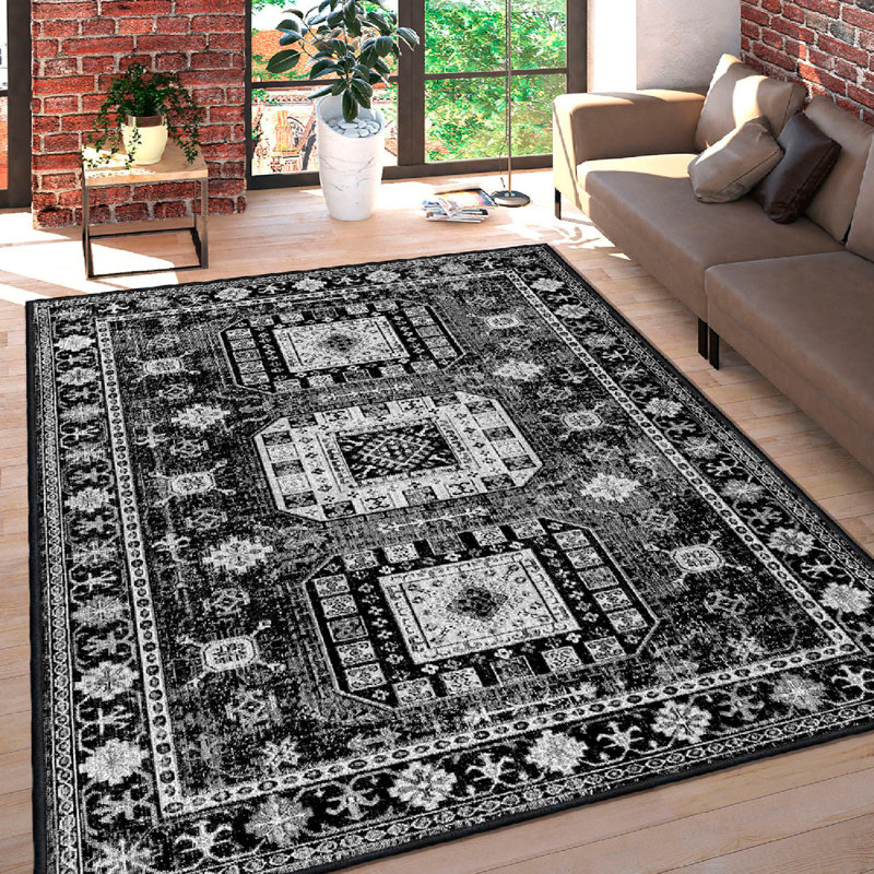 Warenne High-Quality Cotton Area Rug, 31.5 x 59.1 inches | 100% Cotton, 1200 g/m² | 0.4 in Pile Height, Non-Slip PVC Underside | Antibacterial, Machine Washable, White, Grey & Black | Perfect for Living Room & Bedroom Décor
