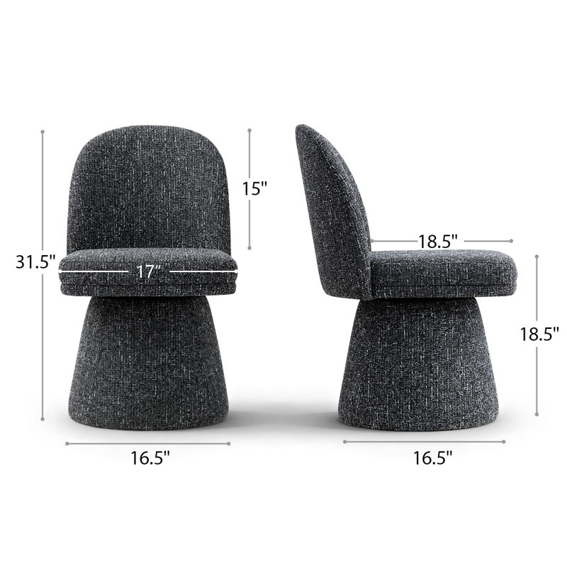 Upholstered Fabric 360° Swivel Dining Chair, Black